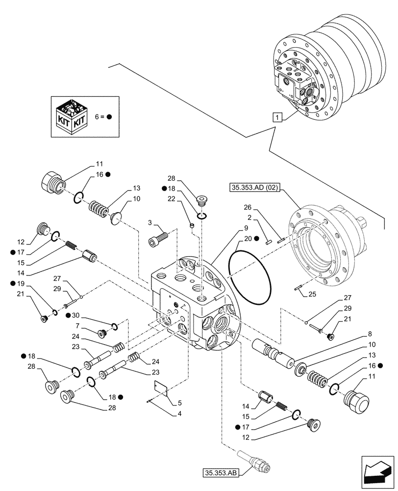 Схема запчастей Case CX300D LC - (35.353.AD[03]) - TRAVEL MOTOR & REDUCTION GEAR, COMPONENTS (35) - HYDRAULIC SYSTEMS