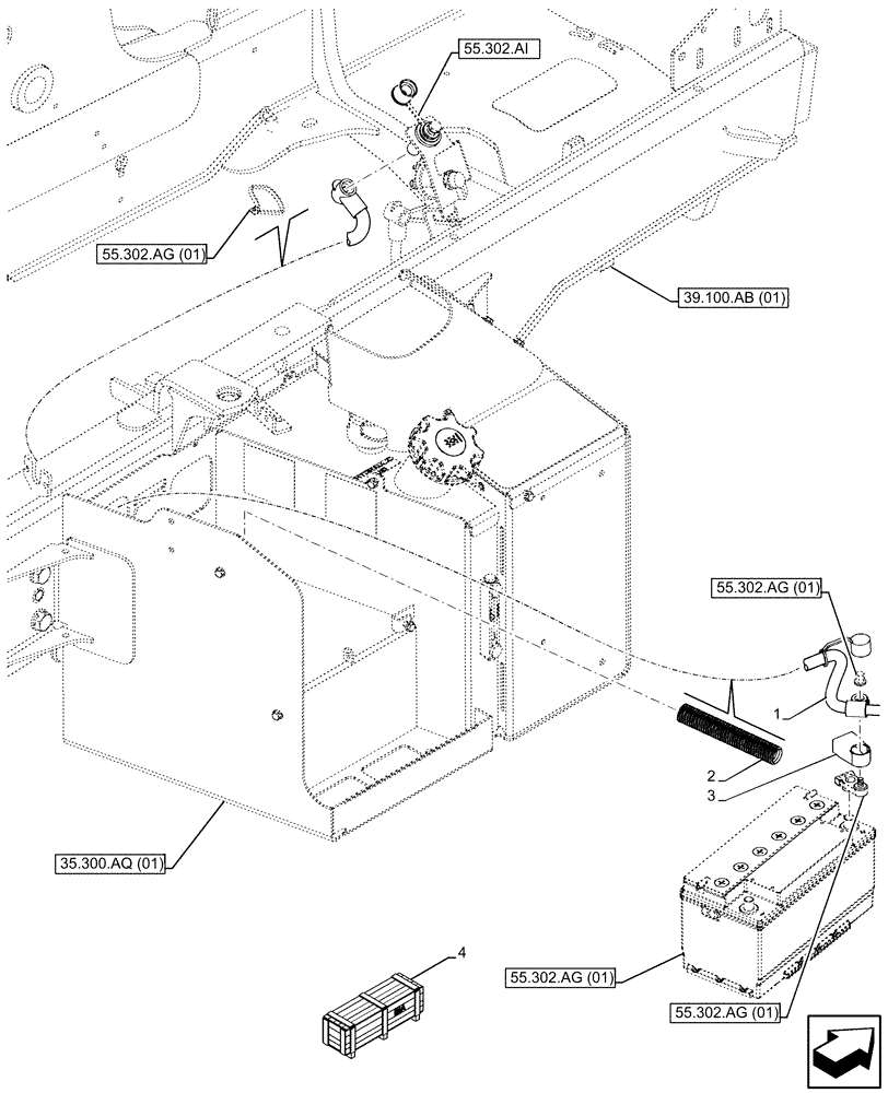 Схема запчастей Case 580SN WT - (55.302.AV[01]) - POS BATTERY CABLE (55) - ELECTRICAL SYSTEMS