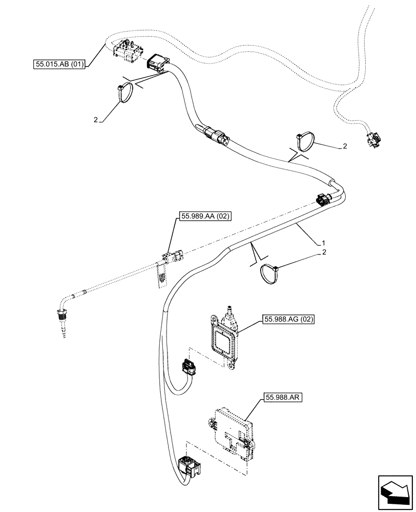 Схема запчастей Case 580SN - (55.015.AB[03]) - ENGINE, WIRE HARNESS, RH (55) - ELECTRICAL SYSTEMS