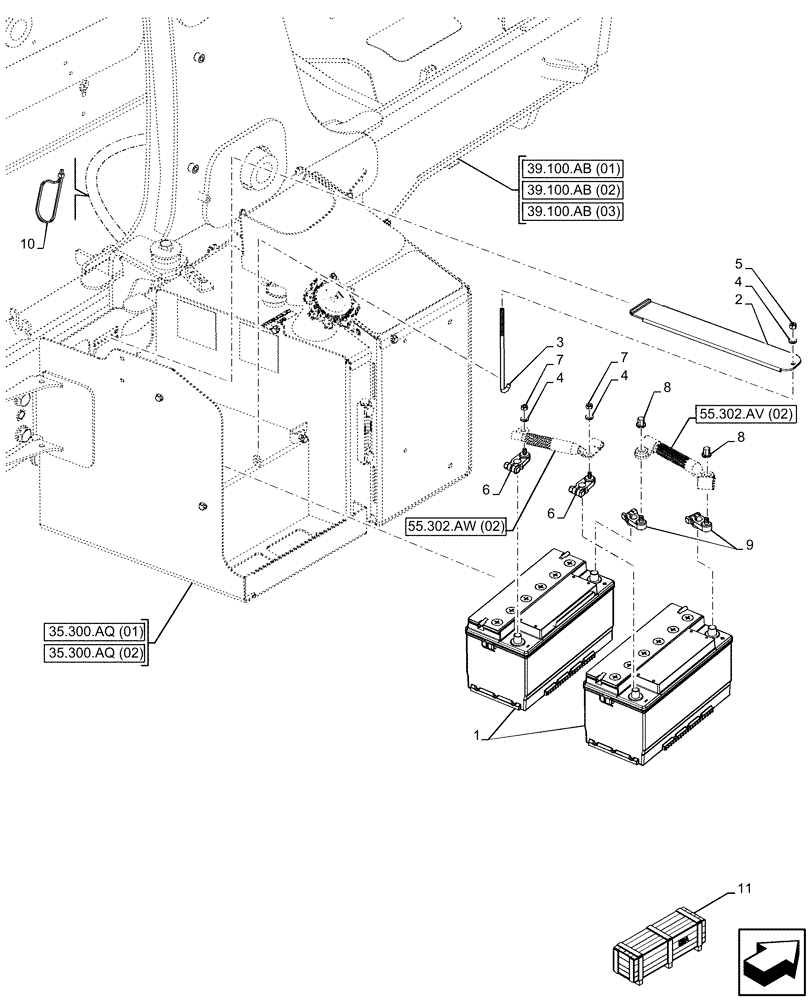 Схема запчастей Case 590SN - (55.302.AG[02]) - DUAL BATTERY (55) - ELECTRICAL SYSTEMS