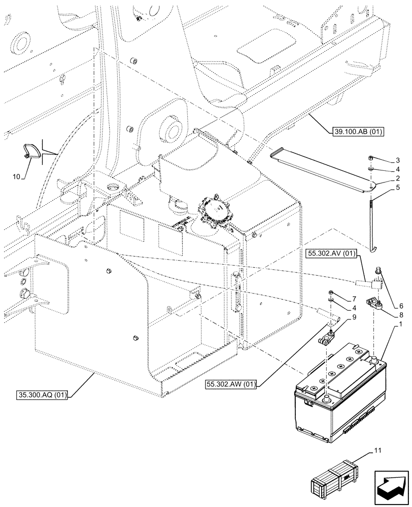 Схема запчастей Case 580SN - (55.302.AG[01]) - BATTERY (55) - ELECTRICAL SYSTEMS