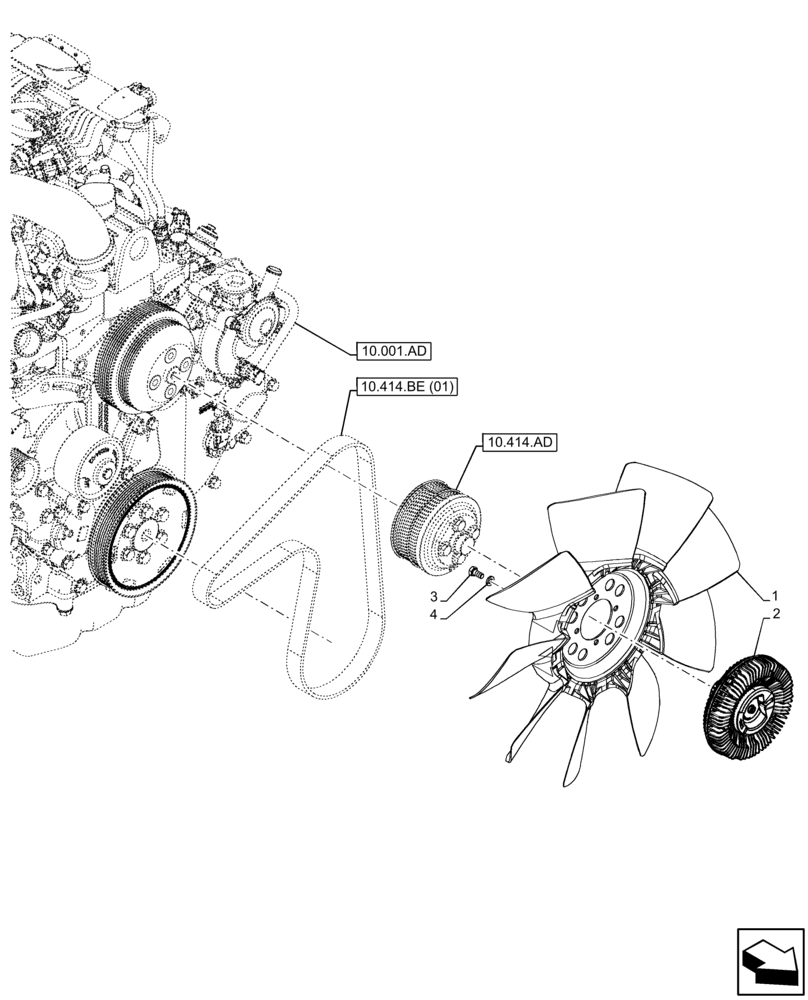 Схема запчастей Case 580SN - (10.414.AC[01]) - ENGINE, FAN VISCOUS (10) - ENGINE