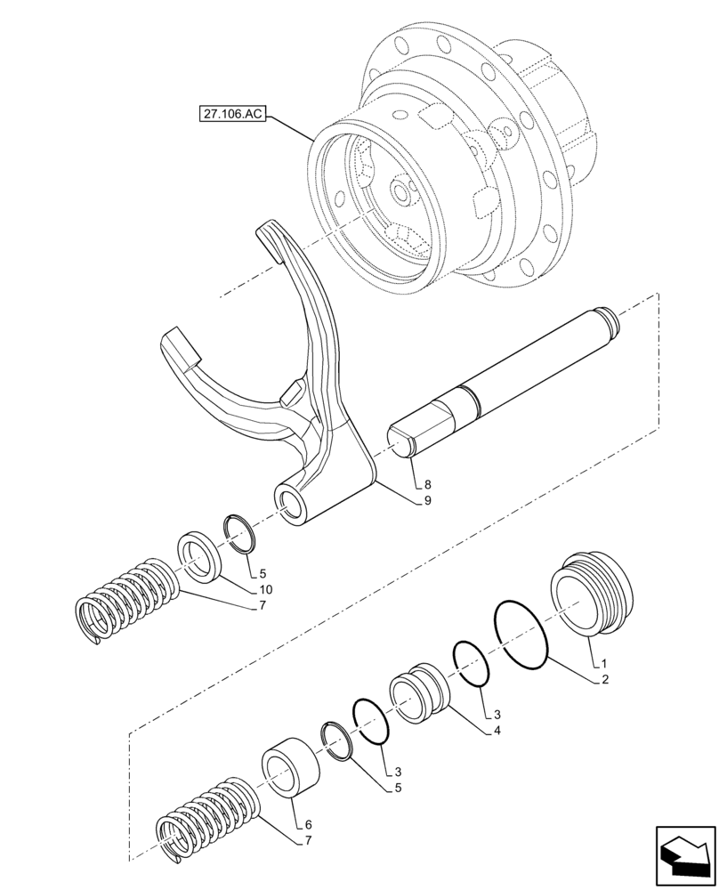 Схема запчастей Case 580N EP - (27.106.AK) - REAR AXLE, DIFFERENTIAL LOCK (27) - REAR AXLE SYSTEM