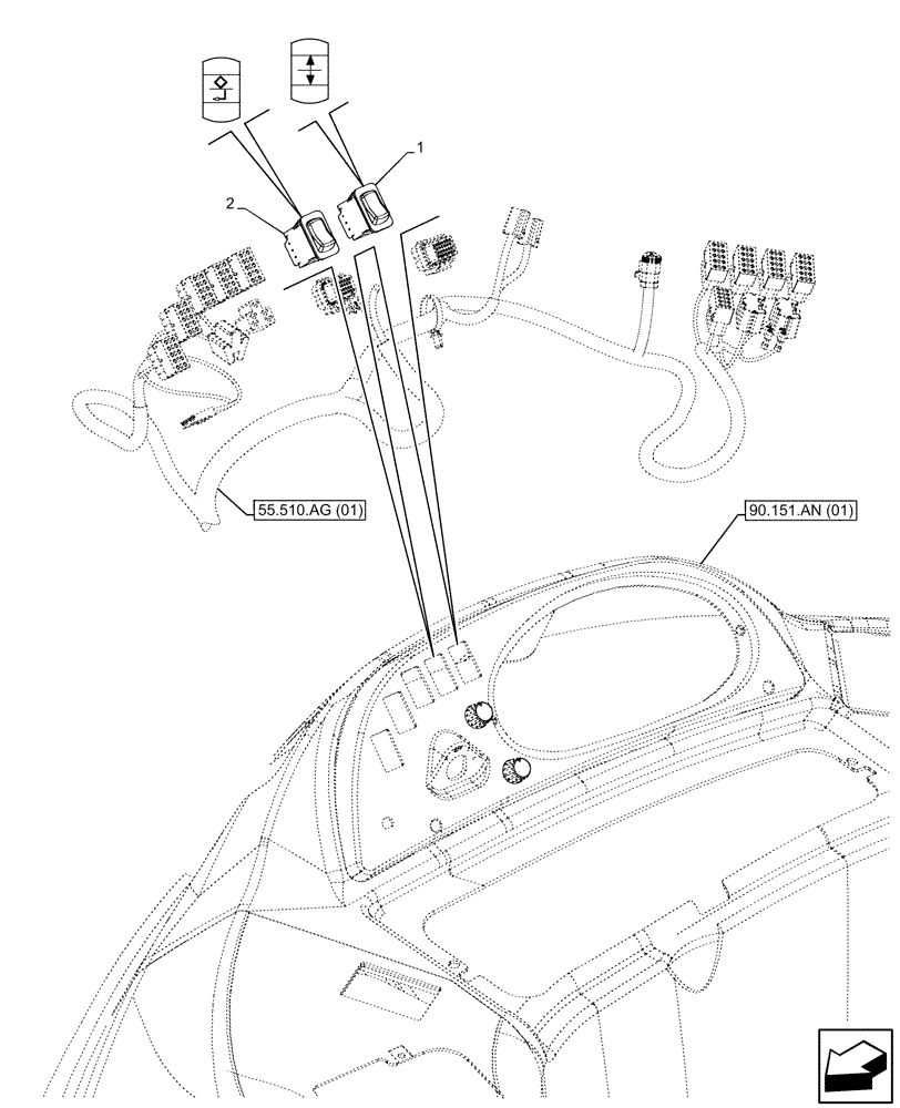 Схема запчастей Case 590SN - (55.512.BQ) - INSTRUMENT CLUSTER, MULTIFUNCTION SWITCH (55) - ELECTRICAL SYSTEMS