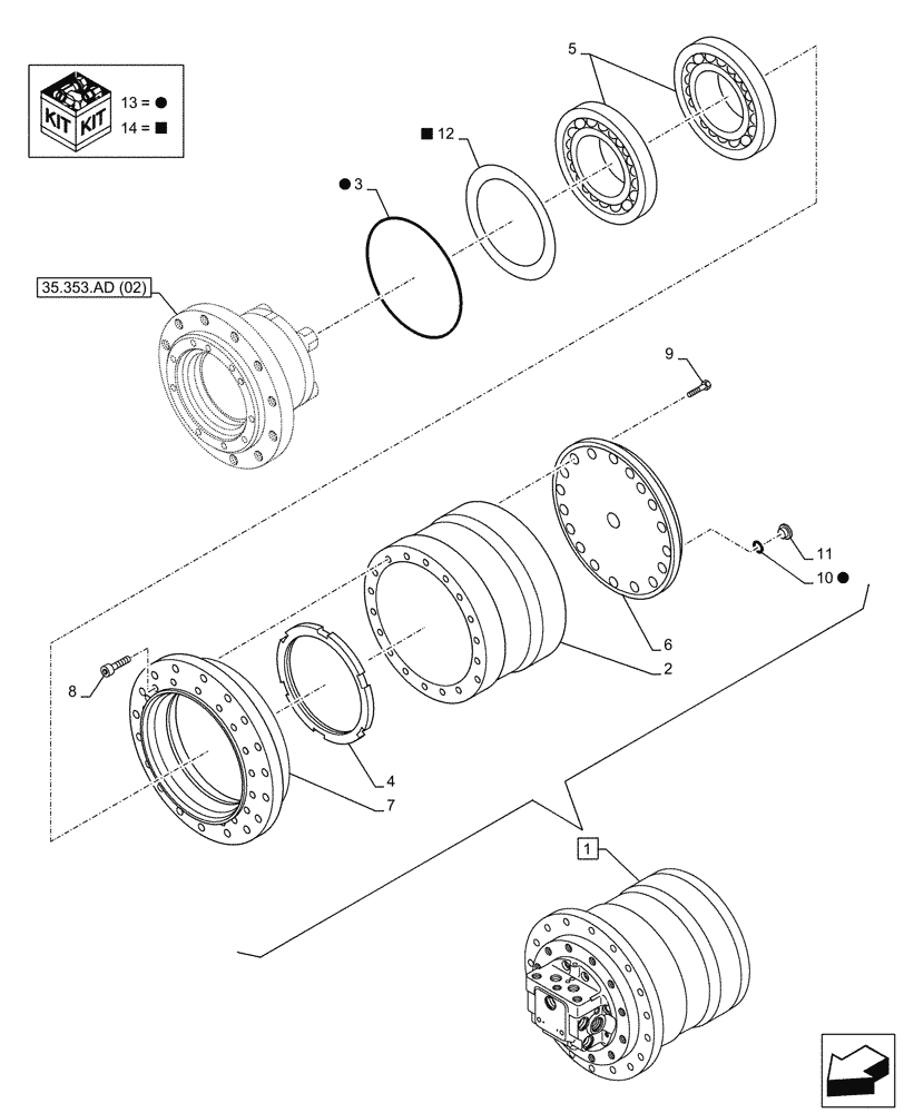 Схема запчастей Case CX300D LC - (35.353.AG[01]) - MOTO-REDUCTION GEAR, COMPONENTS (35) - HYDRAULIC SYSTEMS