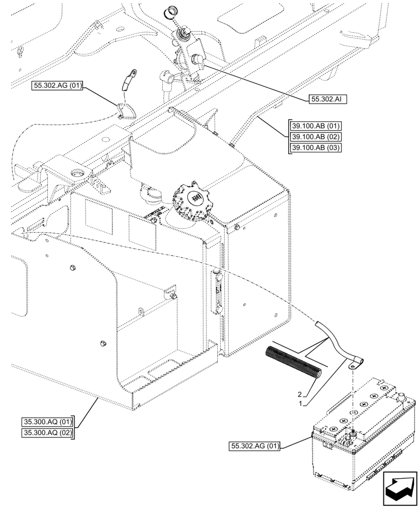 Схема запчастей Case 590SN - (55.302.AW[01]) - NEG BATTERY CABLE (55) - ELECTRICAL SYSTEMS