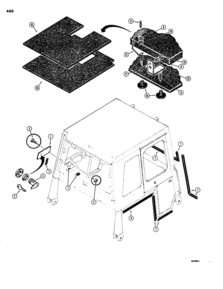 Схема запчастей Case 1150B - (486) - CAB, FUEL ACCESS, SEALS AND ROOF PADS (05) - UPPERSTRUCTURE CHASSIS