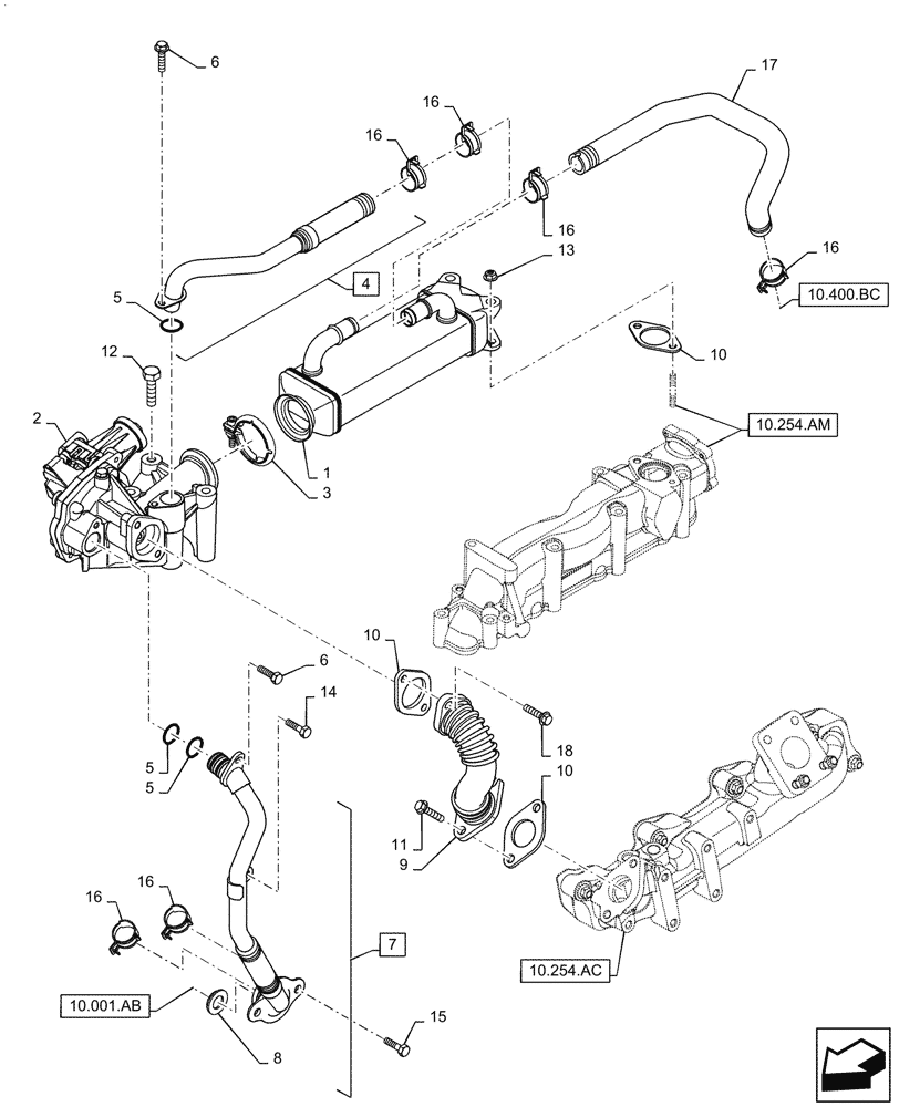 Схема запчастей Case F5BFL413A C001 - (10.501.AB) - EXHAUST SYSTEM, EGR, HEAT EXCHANGER (10) - ENGINE