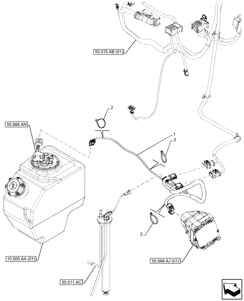 Схема запчастей Case 580SN WT - (55.015.AB[04]) - ENGINE, WIRE HARNESS, LH (55) - ELECTRICAL SYSTEMS