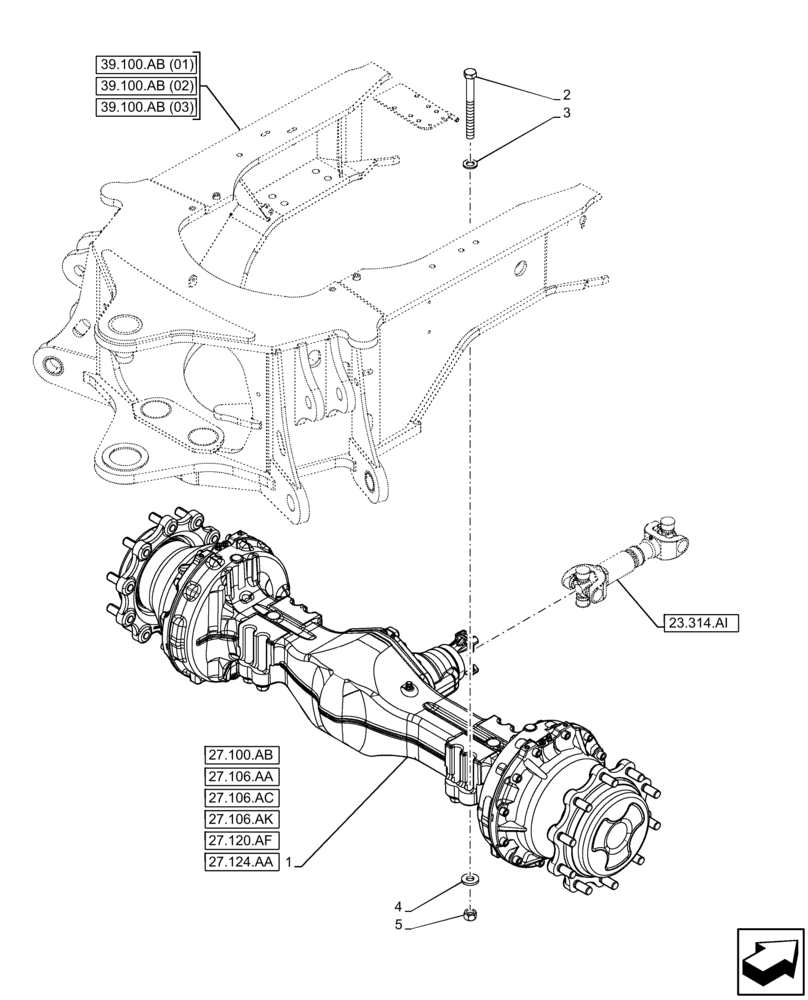 Схема запчастей Case 580N EP - (27.100.AK) - REAR AXLE, MOUNTING PARTS (27) - REAR AXLE SYSTEM