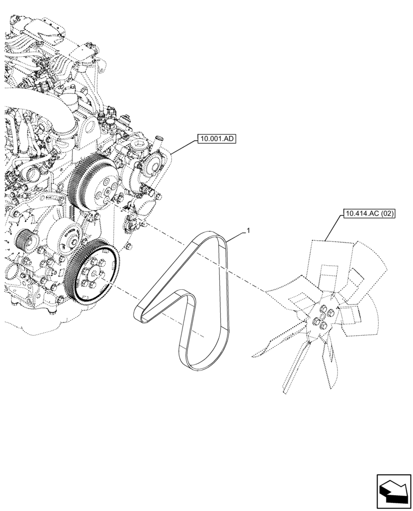 Схема запчастей Case 580SN - (10.414.BE[02]) - ENGINE, BELT (10) - ENGINE