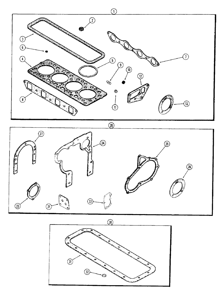 Схема запчастей Case 310G - (036) - ENGINE GASKET KITS, (188) DIESEL ENGINE, WITH NARROW FLANGED SLEEVES (01) - ENGINE