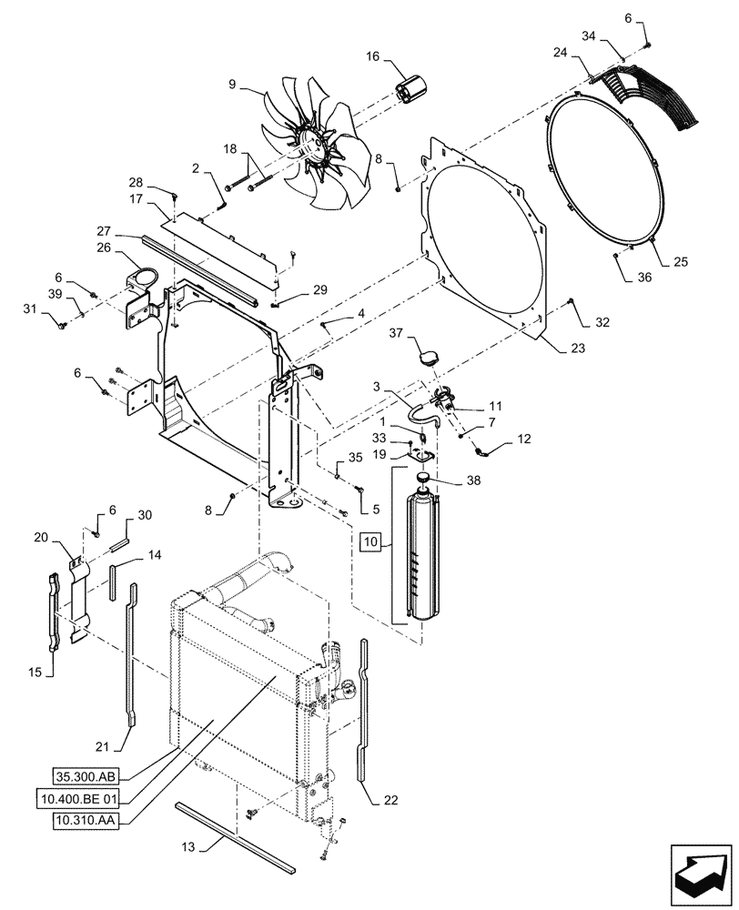 Схема запчастей Case SR270 - (10.414.AC) - FAN SHROUD MOUNTING PARTS (10) - ENGINE