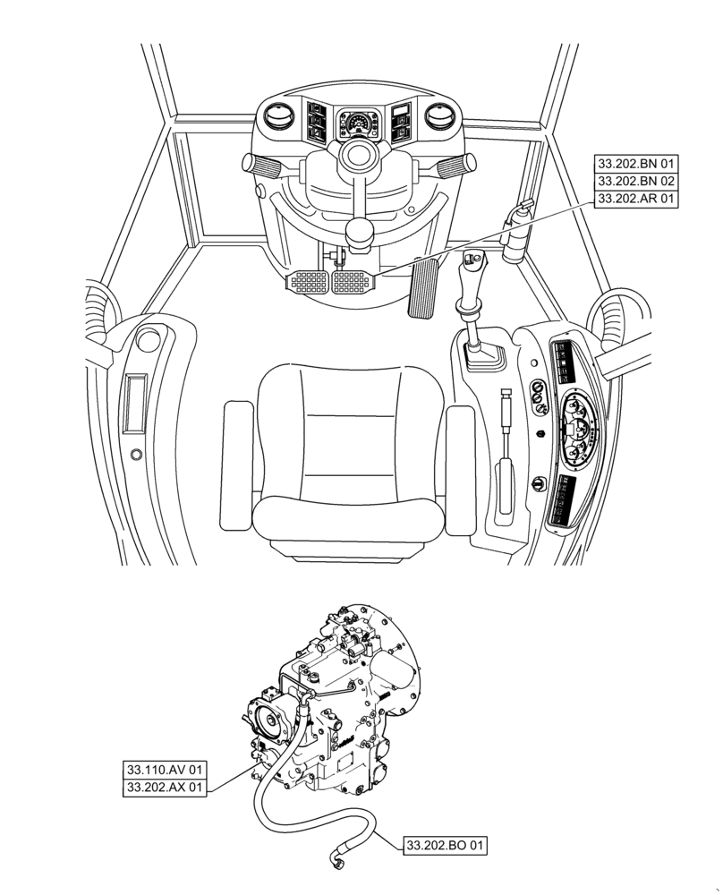Схема запчастей Case 570N EP - (00.000.33) - PICTORIAL INDEX - BRAKES & CONTROLS, 2WD (00) - GENERAL & PICTORIAL INDEX