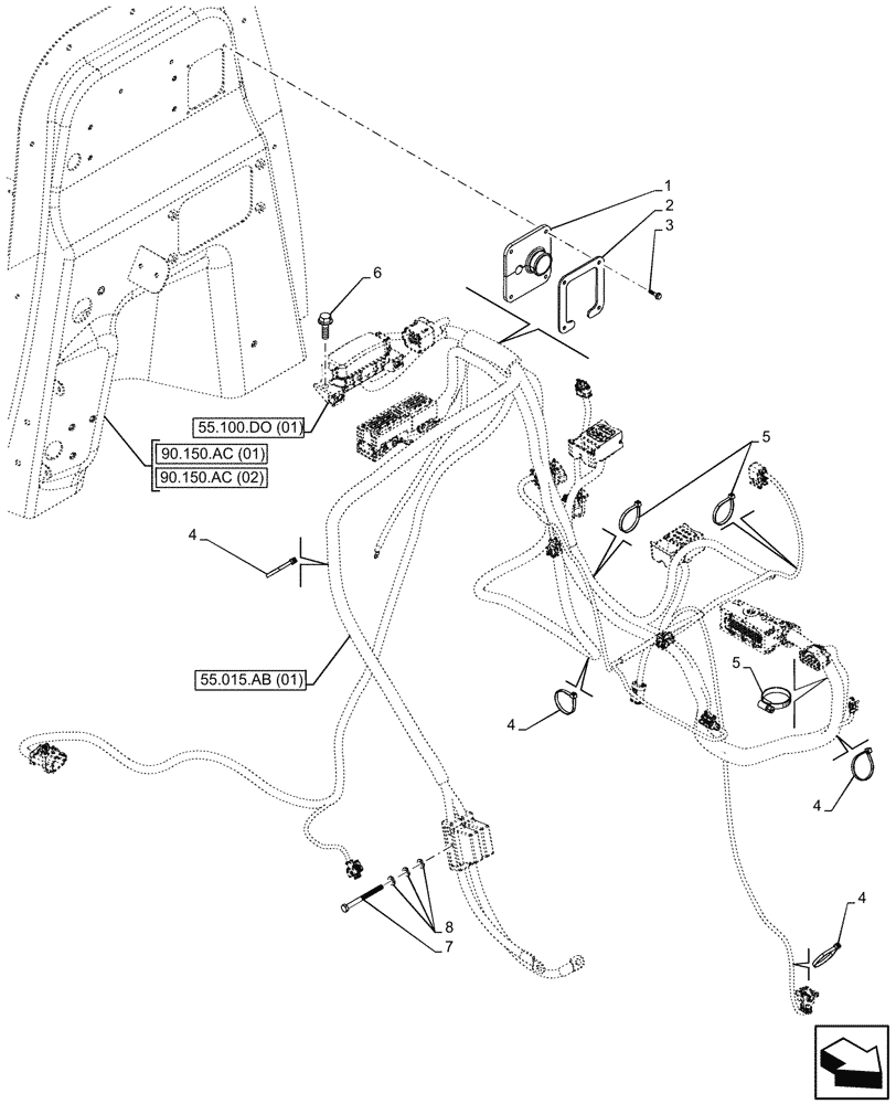 Схема запчастей Case 590SN - (55.015.AB[02]) - ENGINE, WIRE HARNESS (55) - ELECTRICAL SYSTEMS