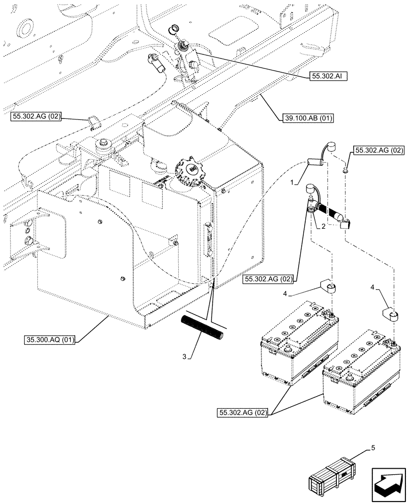 Схема запчастей Case 580SN WT - (55.302.AV[02]) - DUAL BATTERY, POSITIVE, CABLE (55) - ELECTRICAL SYSTEMS