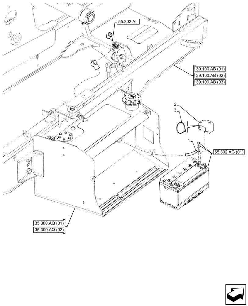 Схема запчастей Case 580N EP - (55.302.AV[01]) - POS BATTERY CABLE (55) - ELECTRICAL SYSTEMS