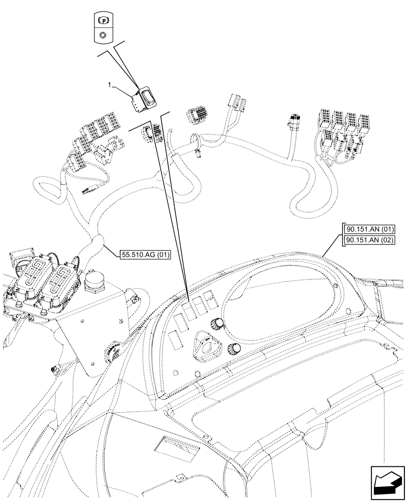 Схема запчастей Case 580N EP - (55.519.AF) - BRAKE, CONTROL, SWITCH (55) - ELECTRICAL SYSTEMS