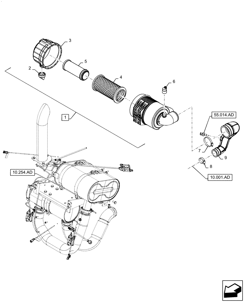 Схема запчастей Case SR270 - (10.202.AB) - AIR CLEANER & INTAKE PARTS (10) - ENGINE