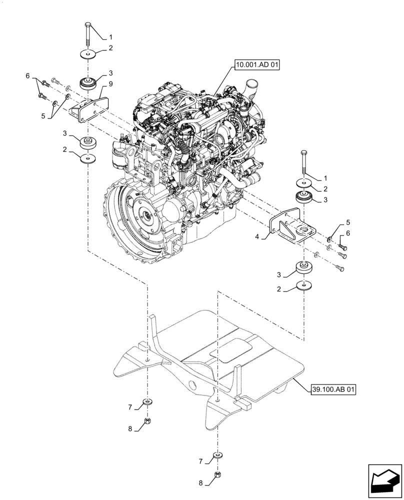 Схема запчастей Case 586H - (10.001.AK[01]) - ENGINE MOUNTING (10) - ENGINE