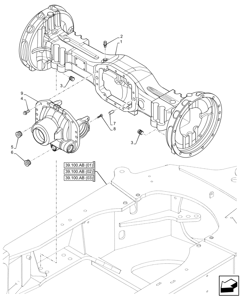 Схема запчастей Case 580SN WT - (27.100.AB) - REAR AXLE, HOUSING (27) - REAR AXLE SYSTEM