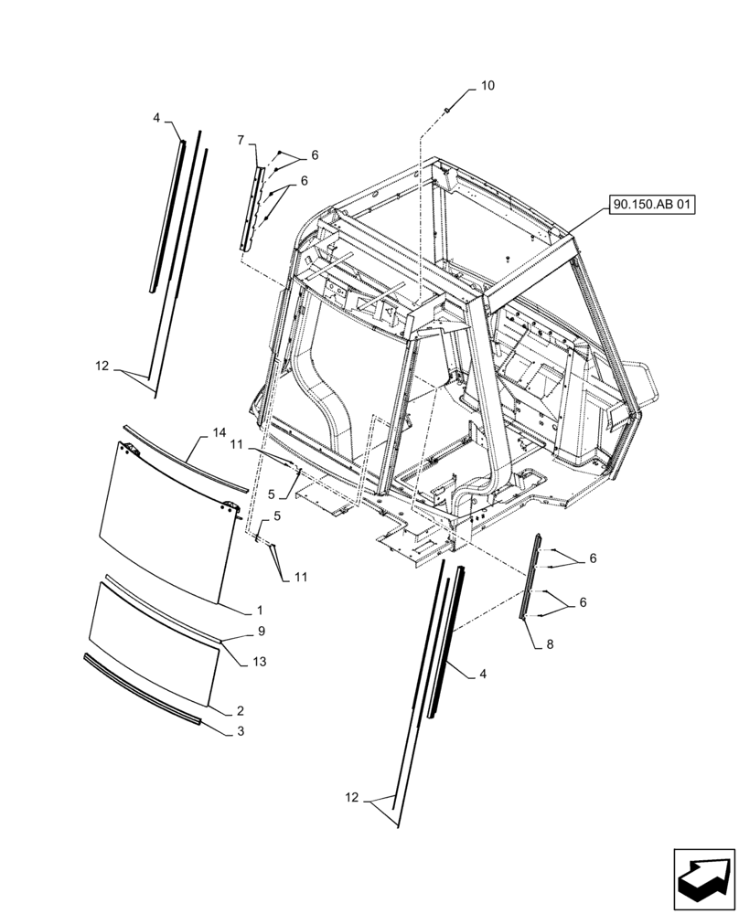 Схема запчастей Case 570N EP - (90.156.AB[01]) - VAR - 747852, 747853 - REAR WINDOW, 2 PIECE (90) - PLATFORM, CAB, BODYWORK AND DECALS