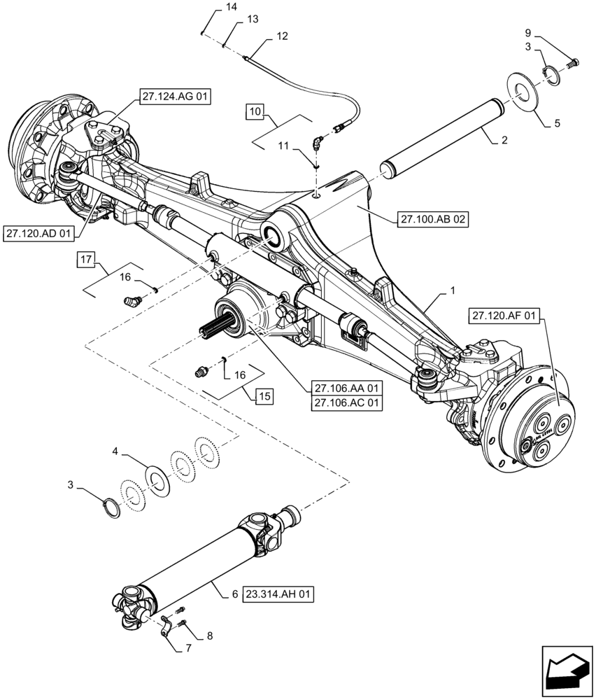 Схема запчастей Case 586H - (27.100.AB[01]) - STEERING AXLE, 4WD (27) - REAR AXLE SYSTEM