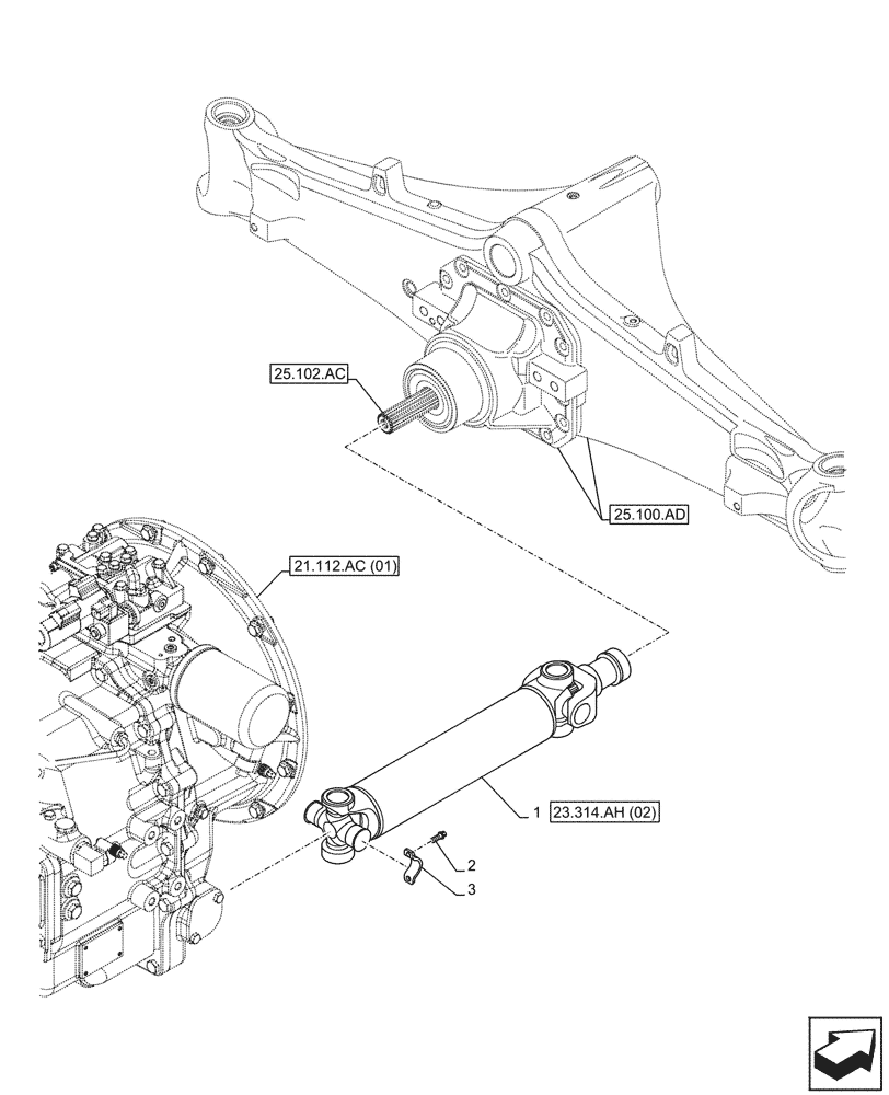 Схема запчастей Case 580N EP - (23.314.AH[01]) - FRONT AXLE, HALF SHAFT, 4WD (23) - FOUR WHEEL DRIVE SYSTEM