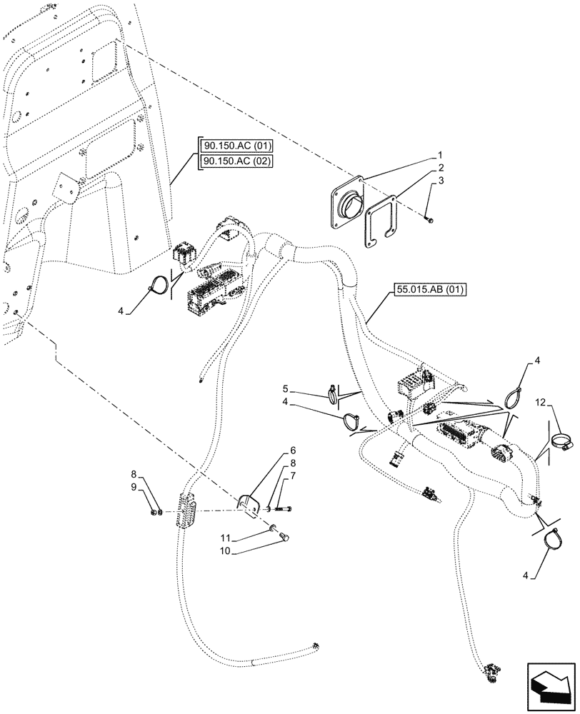 Схема запчастей Case 580N EP - (55.015.AB[02]) - ENGINE, WIRE HARNESS (55) - ELECTRICAL SYSTEMS