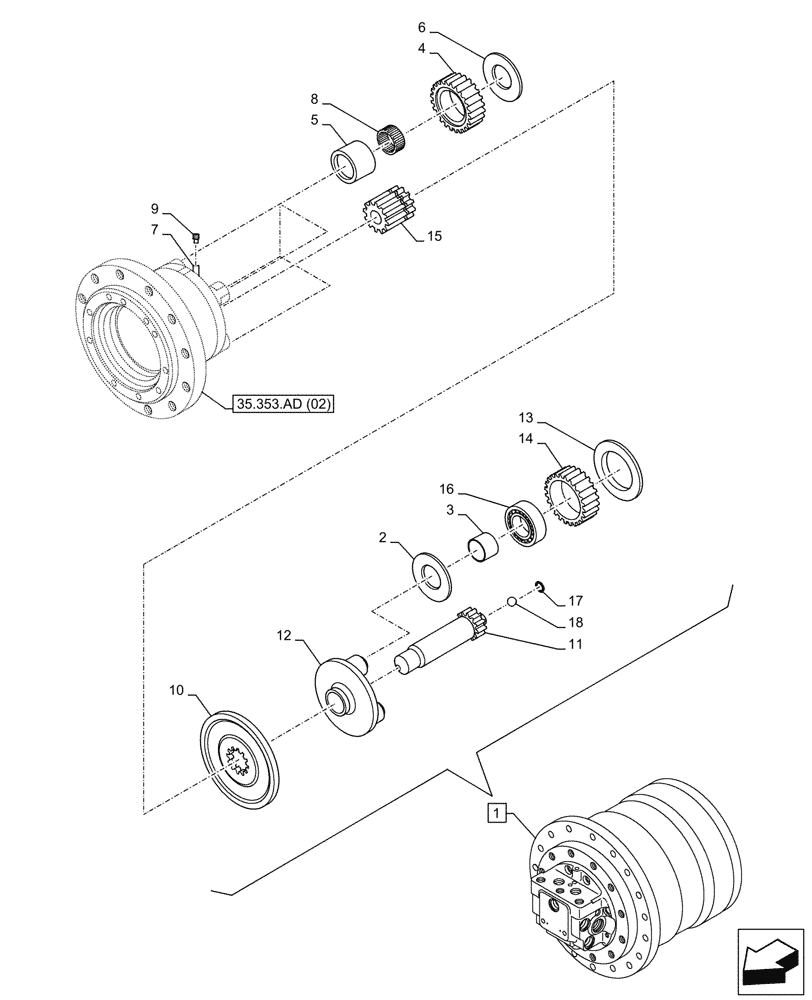 Схема запчастей Case CX300D LC - (35.353.AG[02]) - MOTO-REDUCTION GEAR, COMPONENTS (35) - HYDRAULIC SYSTEMS