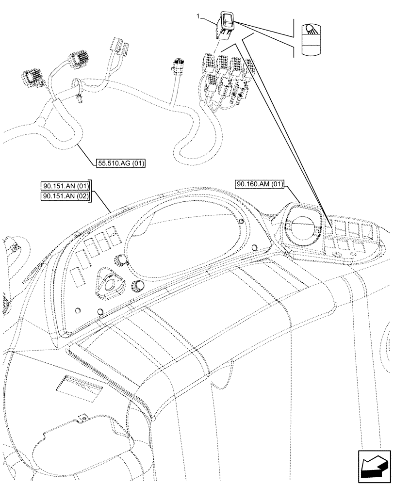 Схема запчастей Case 580SN - (55.405.CI[01]) - WORK LIGHT, SWITCH (55) - ELECTRICAL SYSTEMS