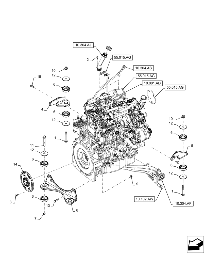 Схема запчастей Case SR240 - (10.001.AK) - ENGINE MOUNT (10) - ENGINE