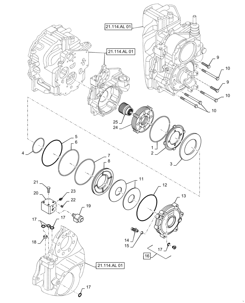 Схема запчастей Case 570N EP - (33.110.AV[01]) - TRANSMISSION, PARKING BRAKE, 2WD (33) - BRAKES & CONTROLS