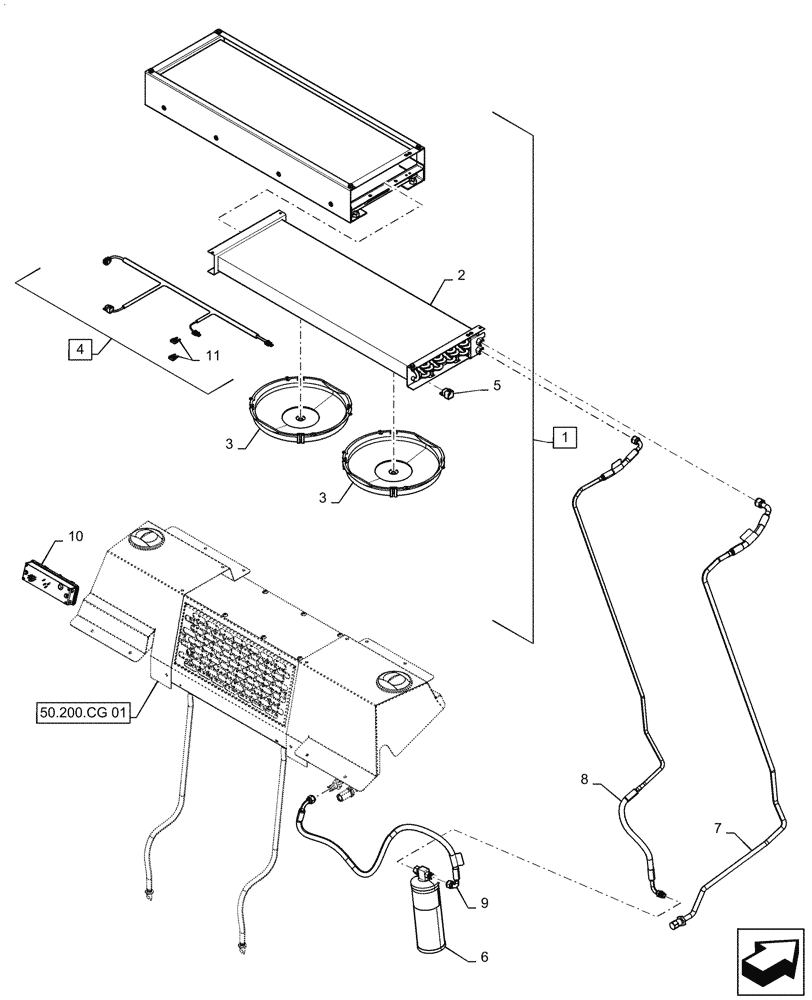 Схема запчастей Case 2050M LT - (50.200.AK[01]) - AIR CONDITIONING CONDENSER (50) - CAB CLIMATE CONTROL