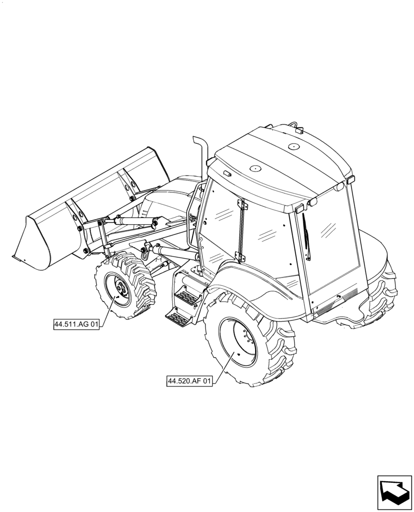 Схема запчастей Case 570N EP - (00.000.44) - PICTORIAL INDEX - WHEELS, 4WD (00) - GENERAL & PICTORIAL INDEX