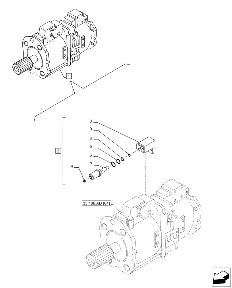 Схема запчастей Case CX300D LC - (35.106.AL[01]) - VARIABLE DELIVERY HYDRAULIC PUMP, PROPORTIONAL VALVE (35) - HYDRAULIC SYSTEMS