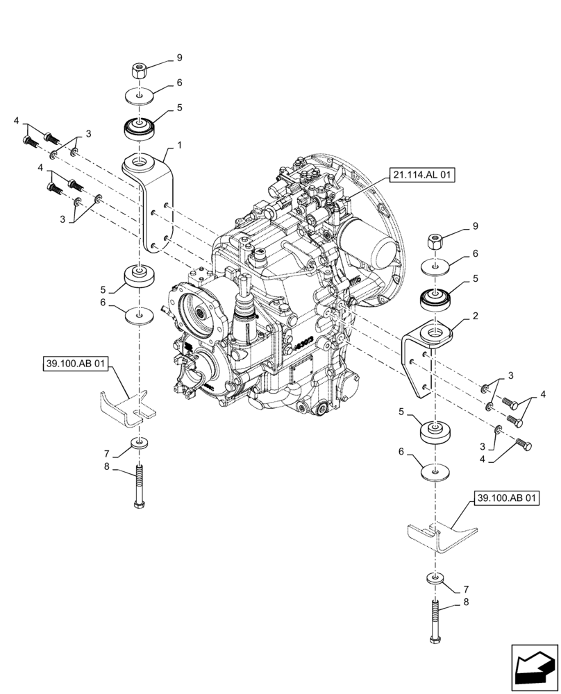 Схема запчастей Case 586H - (21.114.AL[02]) - TRANSMISSION MOUNTING PARTS, 4WD (21) - TRANSMISSION