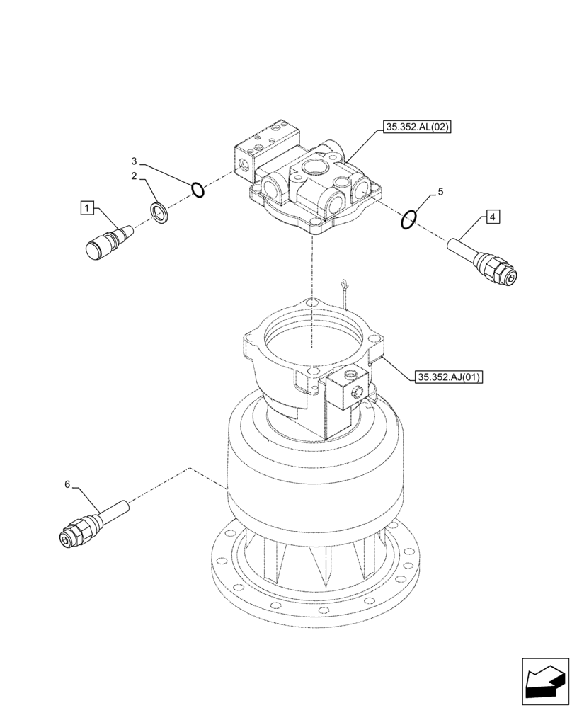 Схема запчастей Case CX300D LC - (35.352.AO) - SWING REDUCTION UNIT, RELIEF VALVE (35) - HYDRAULIC SYSTEMS