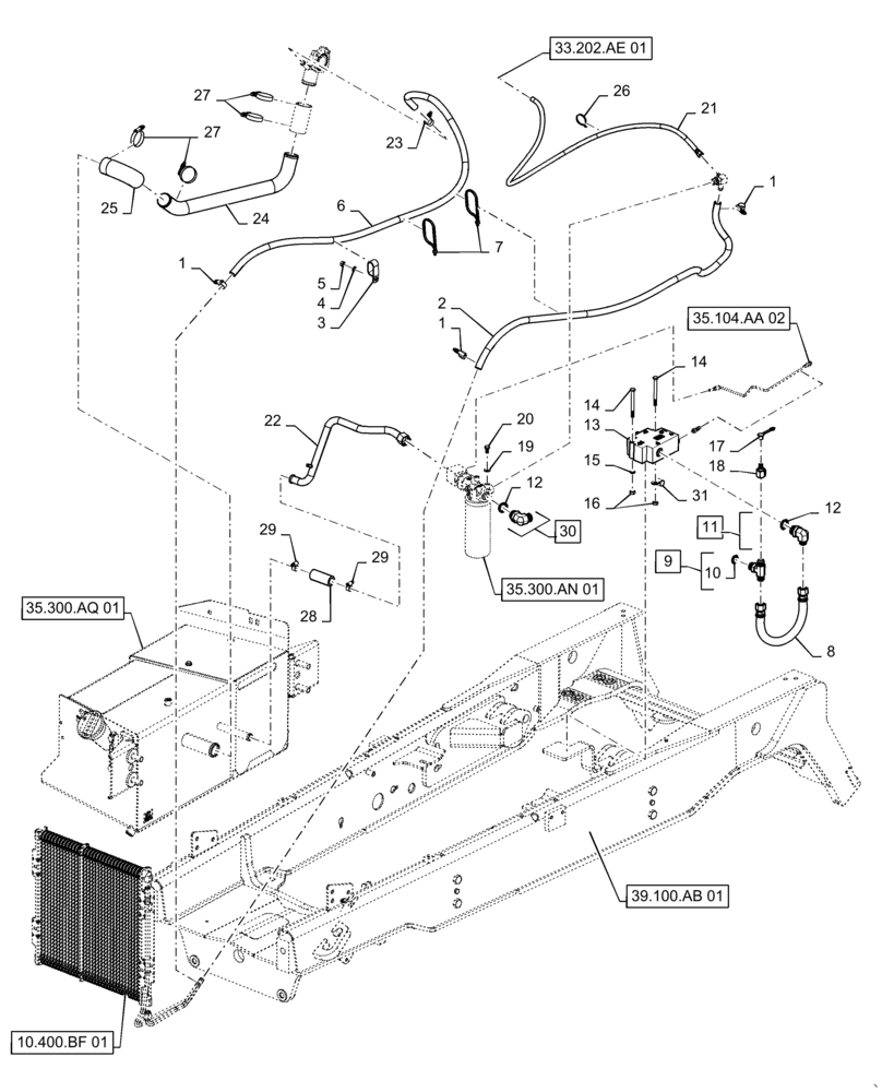 Схема запчастей Case 588H - (35.104.AA[01]) - HYDRAULIC LINE INSTALLATION - W/PARKER PUMP (BEFORE MARCH 2016) (35) - HYDRAULIC SYSTEMS