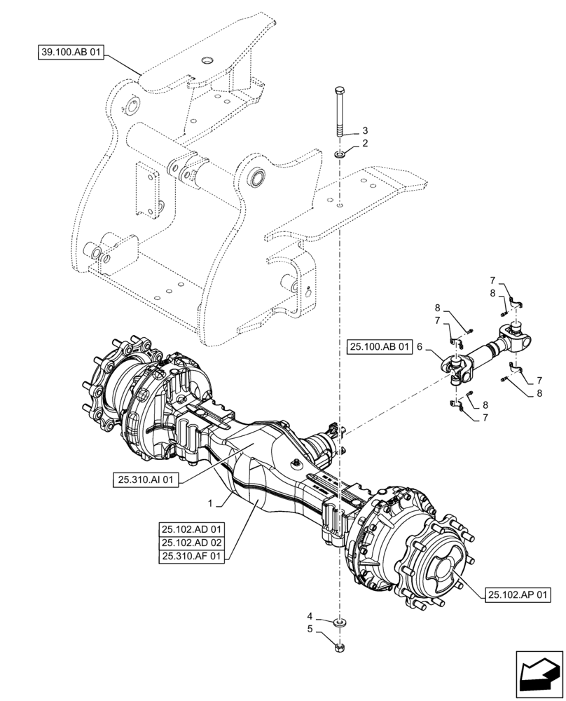 Схема запчастей Case 588H - (25.310.AB[01]) - DRIVE AXLE (25) - FRONT AXLE SYSTEM