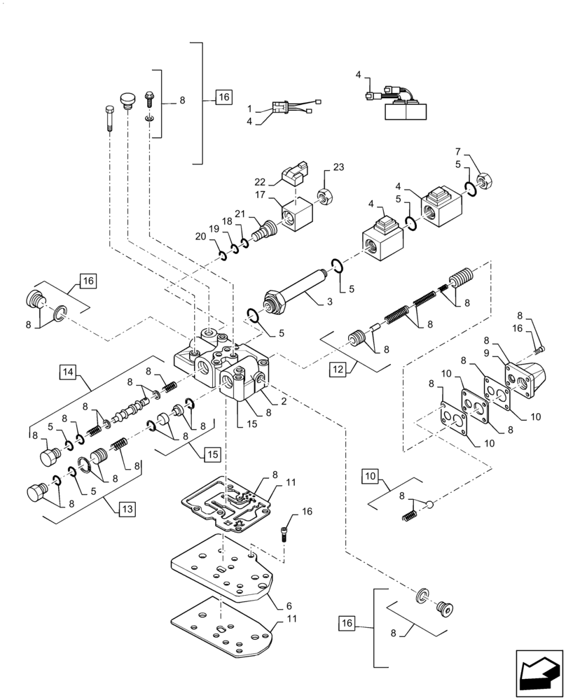 Схема запчастей Case 588H - (21.130.AZ[01]) - TRANSMISSION CONTROL VALVE, 2WD & 4WD (21) - TRANSMISSION