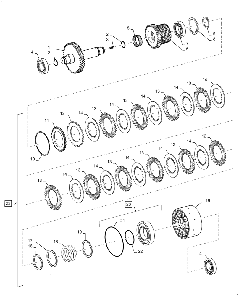 Схема запчастей Case 621F - (21.100.06[04]) - SHAFT ASSY REVERSE (21) - TRANSMISSION