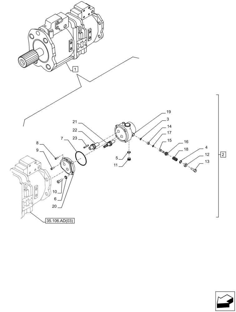 Схема запчастей Case CX300D LC - (35.357.AC[01]) - HYDRAULIC PUMP, PILOT (35) - HYDRAULIC SYSTEMS