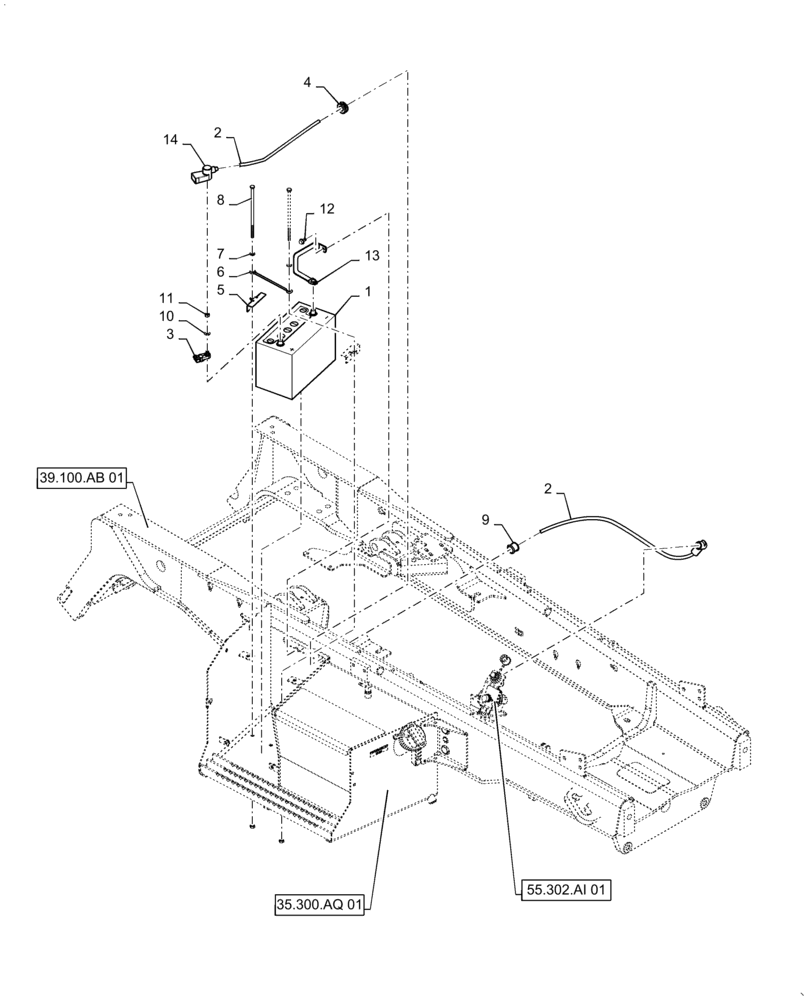 Схема запчастей Case 588H - (55.302.AG[01]) - SINGLE BATTERY INSTALL - W/O COLD START (55) - ELECTRICAL SYSTEMS