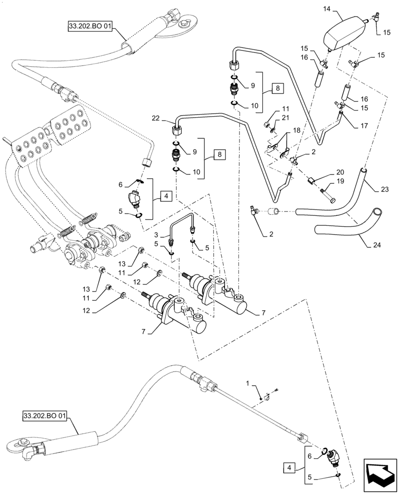 Схема запчастей Case 586H - (33.202.AR[01]) - MASTER CYLINDER (33) - BRAKES & CONTROLS