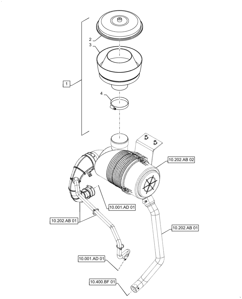 Схема запчастей Case 586H - (10.202.AB[03]) - VAR - 745135 - AIR PRE-CLEANER ASSY (10) - ENGINE