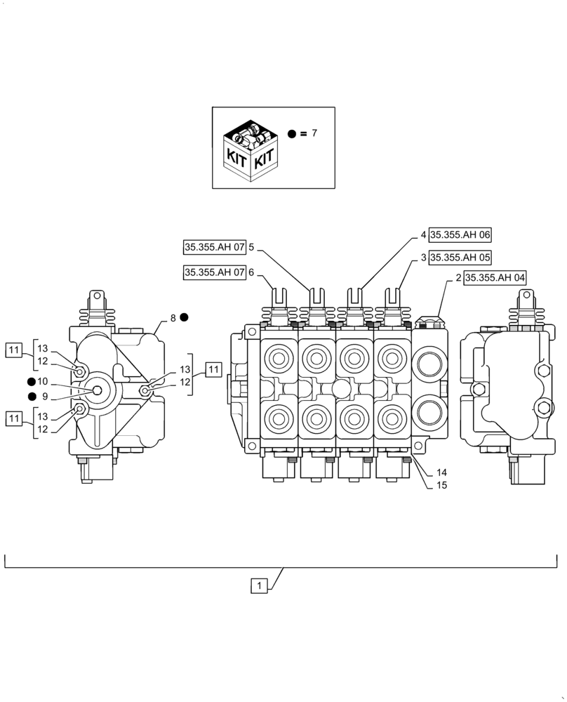 Схема запчастей Case 588H - (35.355.AH[02]) - VAR - 423040 - 4 SPOOL CONTROL VALVE, FORKLIFT (35) - HYDRAULIC SYSTEMS