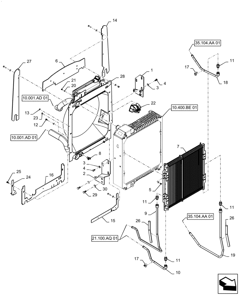 Схема запчастей Case 588H - (10.400.BF[01]) - RADIATOR & COOLER MOUNTING, 2WD (10) - ENGINE