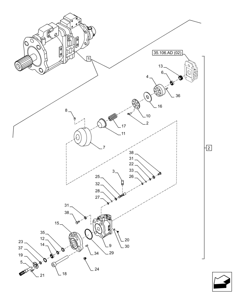 Схема запчастей Case CX300D LC - (35.106.AD[03]) - VARIABLE DELIVERY HYDRAULIC PUMP, COMPONENTS (35) - HYDRAULIC SYSTEMS