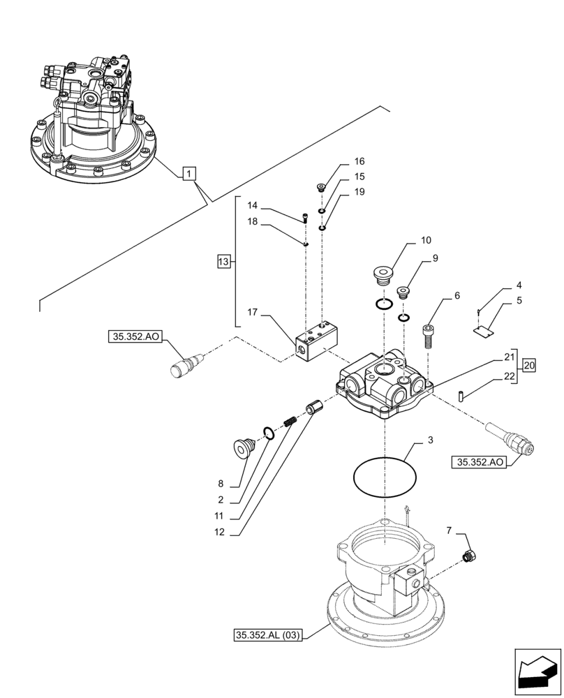 Схема запчастей Case CX300D LC - (35.352.AL[02]) - SWING REDUCTION UNIT, COMPONENTS (35) - HYDRAULIC SYSTEMS